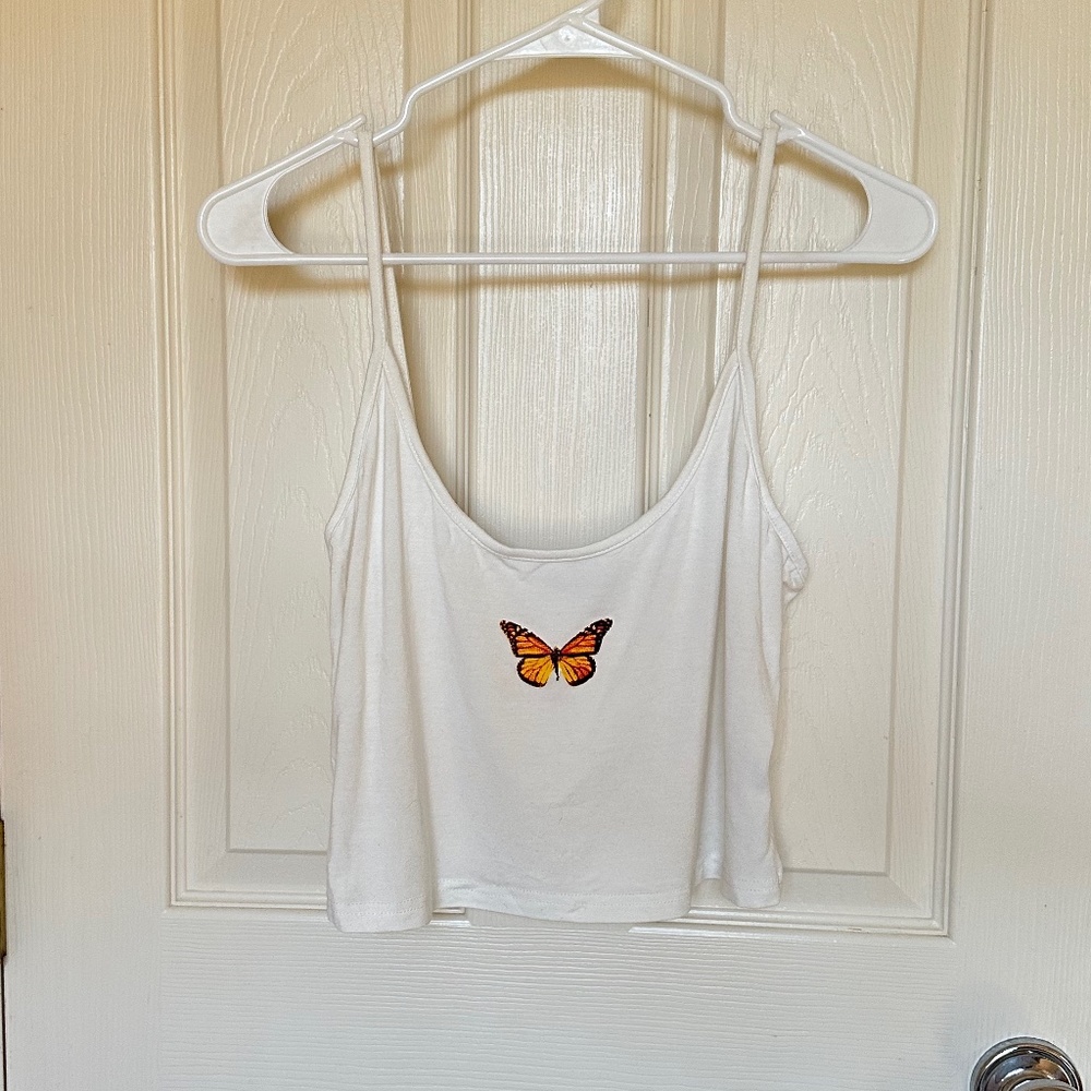 SHEIN White Butterfly Cropped Tank Top, Size XL, never worn
